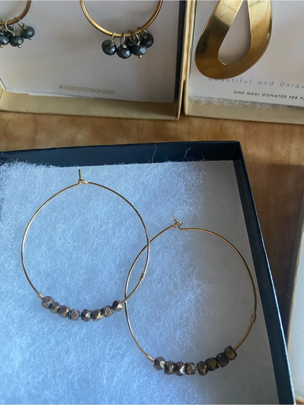 Nashelle Brass Gold Wire Nugget Beaded Hoop Earrings Large Hoops Nuggets